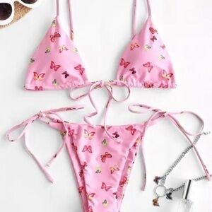 ZAFUL Pink Butterfly Tie string bikini swimwear